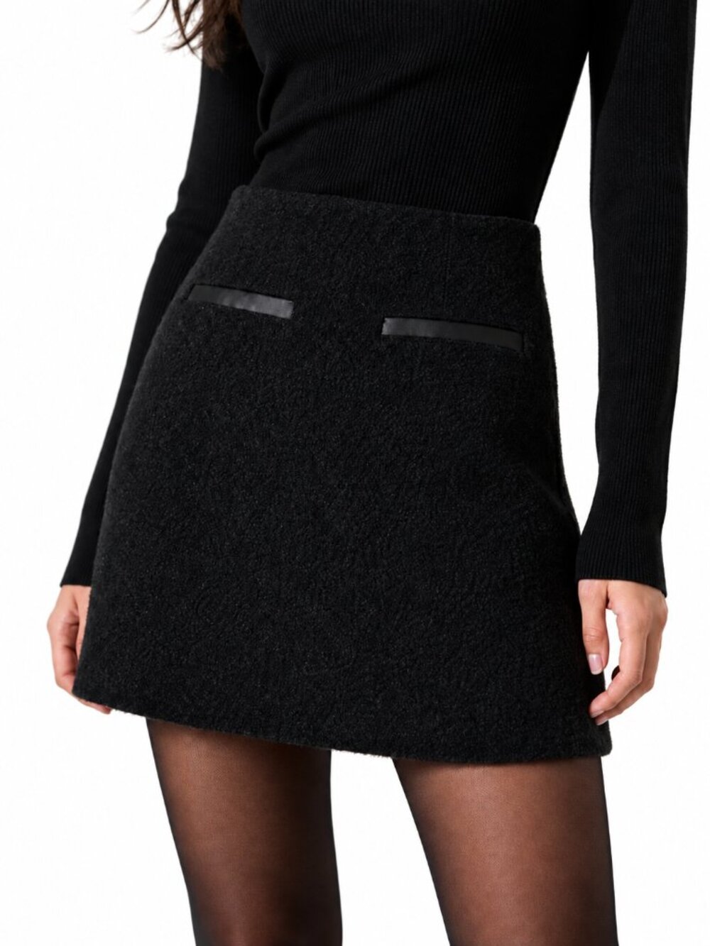 Theory Women's Textured Black A-Line Mini Skirt, 4